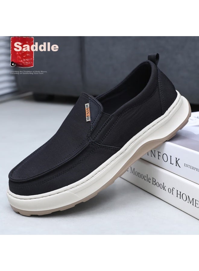Anglerfish Monkfish Spring And Autumn Old Beijing Cloth Shoes Men's Breathable Slip-on Canvas Shoes Casual Dad Shoes A5032 Black 41 - Image 1