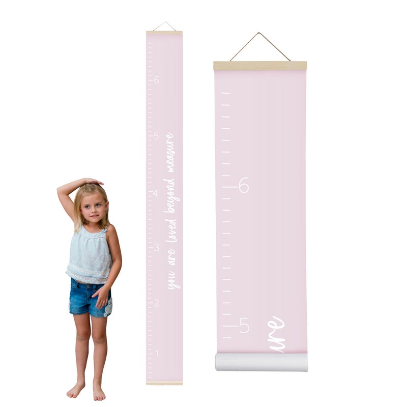 Morxy Canvas Growth Chart for Kids - Unisex Room Wall Decor - Measuring Height Wall Tape (Loved Beyond Measure- Pink) - Image 1