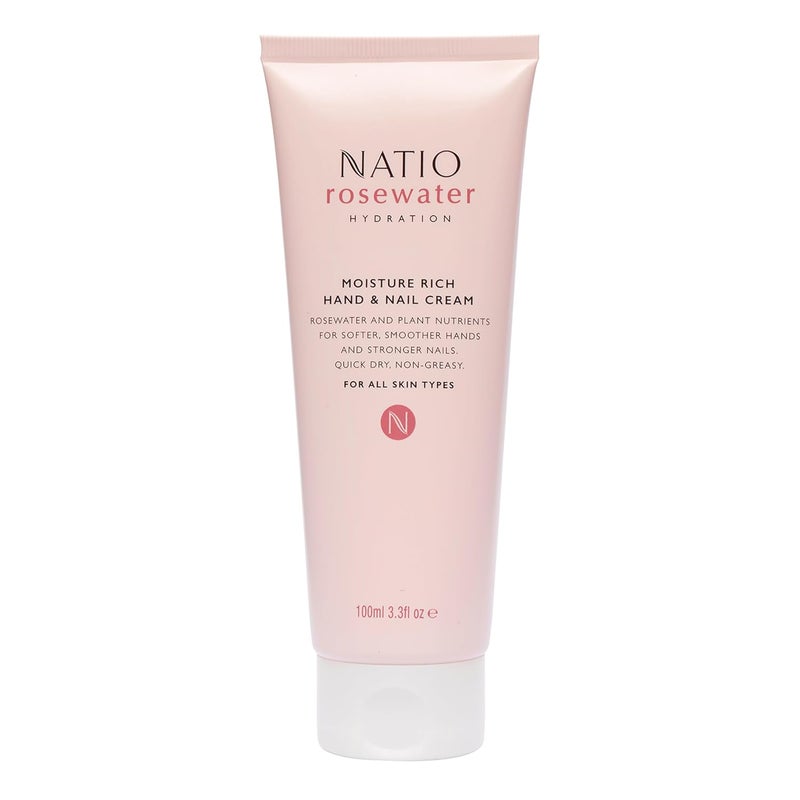 Natio Australia Rosewater Hydration Moisture Rich Hand and Nail Cream 34 oz  Soothing Softening Hand Cream  Hand Lotion for Dry Cracked Hands