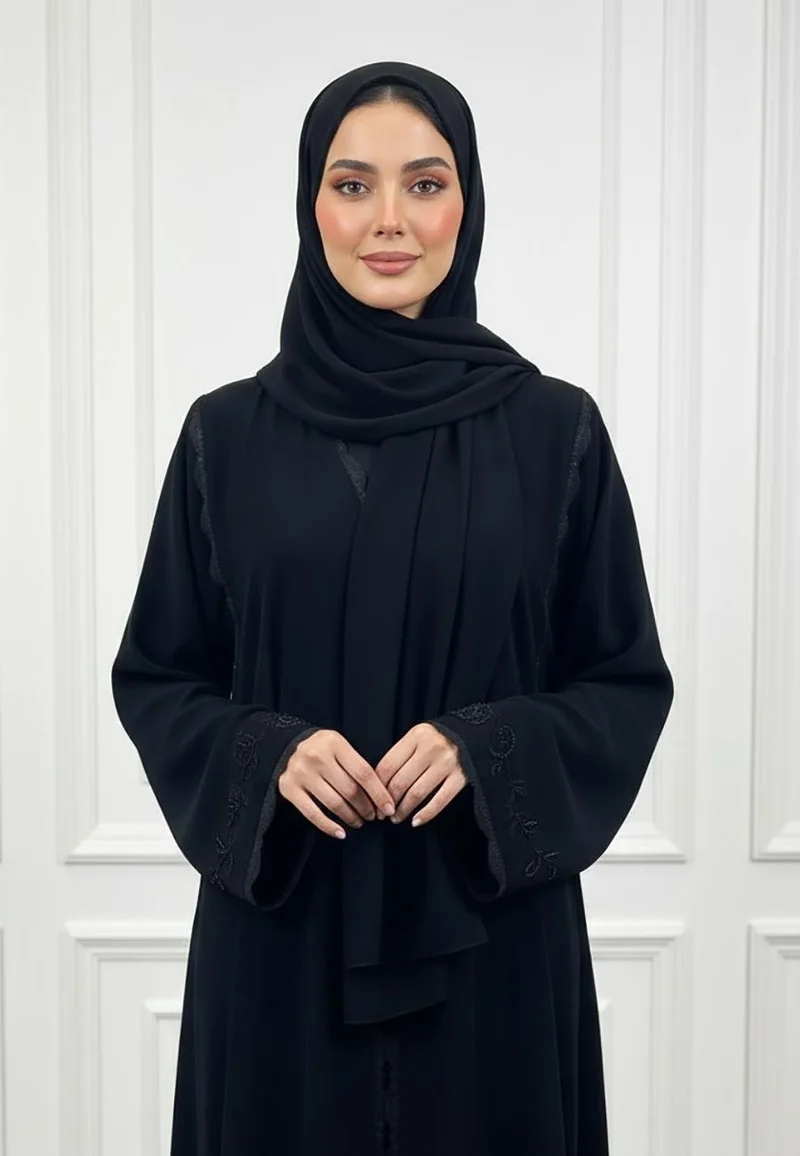 نخبة Braided Accent Abaya|Crepe Fabric-937