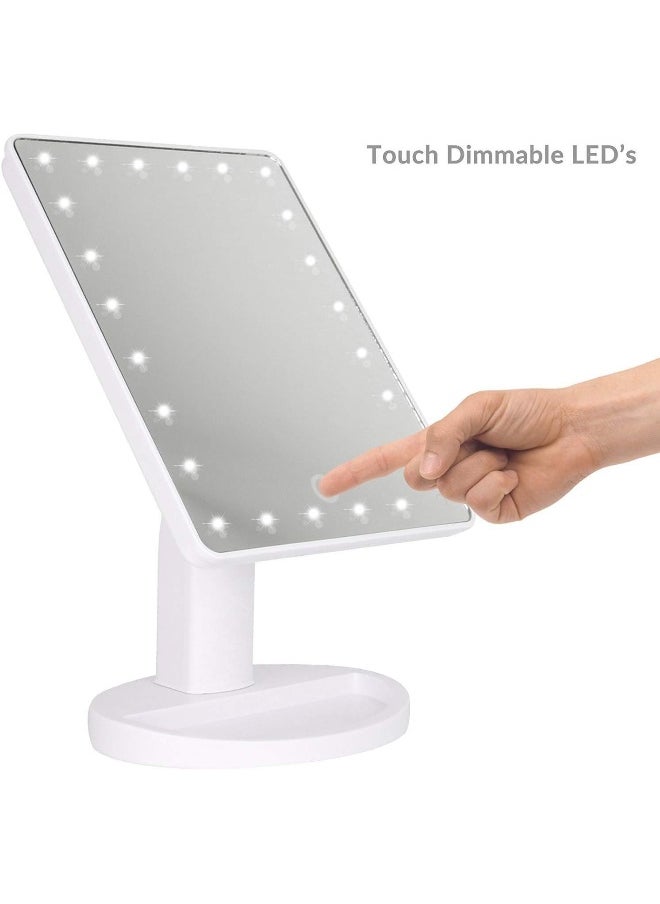 Rubik - Lighted Makeup Vanity Dressing Table Mirror With 24 Led Light, Illuminated Tabletops Cosmetic Mirror, With 10X Magnification Detail Mirror And Dimmer Switch, Battery Operated, White - Image 1