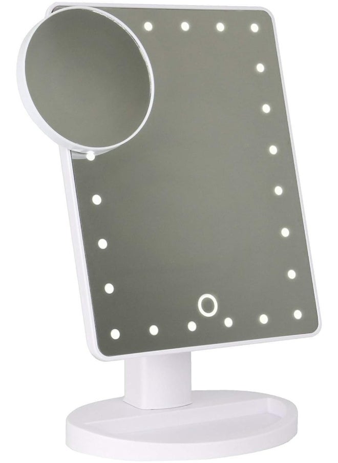 Rubik - Lighted Makeup Vanity Dressing Table Mirror With 24 Led Light, Illuminated Tabletops Cosmetic Mirror, With 10X Magnification Detail Mirror And Dimmer Switch, Battery Operated, White - Image 1