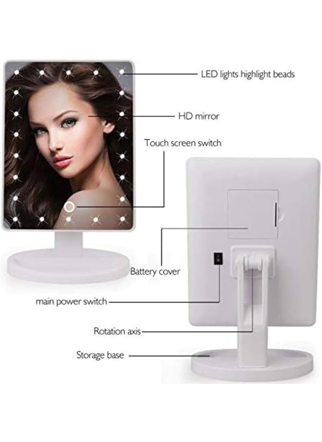Rubik - Lighted Makeup Vanity Dressing Table Mirror With 24 Led Light, Illuminated Tabletops Cosmetic Mirror, With 10X Magnification Detail Mirror And Dimmer Switch, Battery Operated, White - Image 1