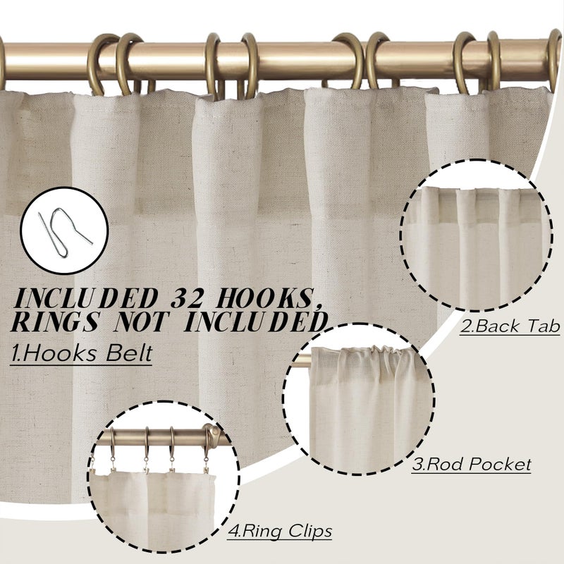 PANELSBURG Beige Linen Curtains 90 Inches Long for Living Room Light Filtering Back Tab Pleated Farmhouse Boho Semi Sheer Oatmeal Earthy Curtains 90 Inch Length for Bedroom Dining Room(50 Wx90 L Greige) - Image 2