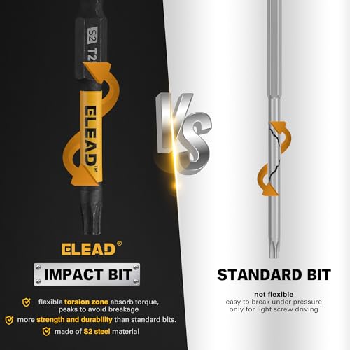 ELEAD مجموعة مفكات توركس مقاومة للتلاعب: 25 قطعة T5-T40 مجموعة مفكات أمان توركس | مفكات نجمة عزم الدوران مع حامل بت مغناطيسي بطول 2.5 بوصة وصندوق تخزين | فولاذ S2 - Image 2