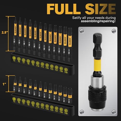 ELEAD مجموعة مفكات توركس مقاومة للتلاعب: 25 قطعة T5-T40 مجموعة مفكات أمان توركس | مفكات نجمة عزم الدوران مع حامل بت مغناطيسي بطول 2.5 بوصة وصندوق تخزين | فولاذ S2 - Image 4