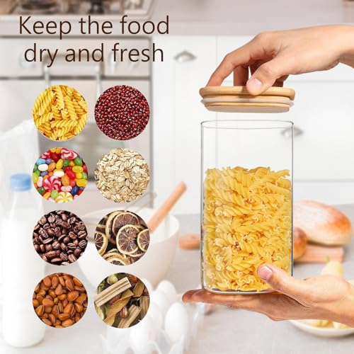 VIEWELLD 1.6 Qt Square Glass Storage Containers with Lids, Clear Food Storage Container Jar with Sealing Bamboo Lid for Noodles Flour Cereal Rice Sugar Tea Coffee Beans,Square Set of 3 - Image 5