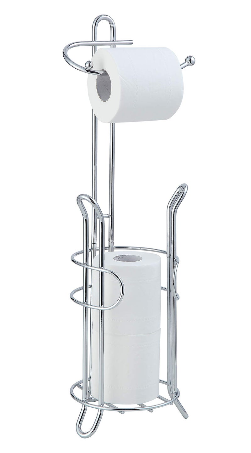 SunnyPoint Freestanding Toilet Paper Holder with Storage  Holds 3 Spare Rolls HeavyDuty Steel Chrome Finish Easy Assembly SpaceSaving Bathroom Organizer