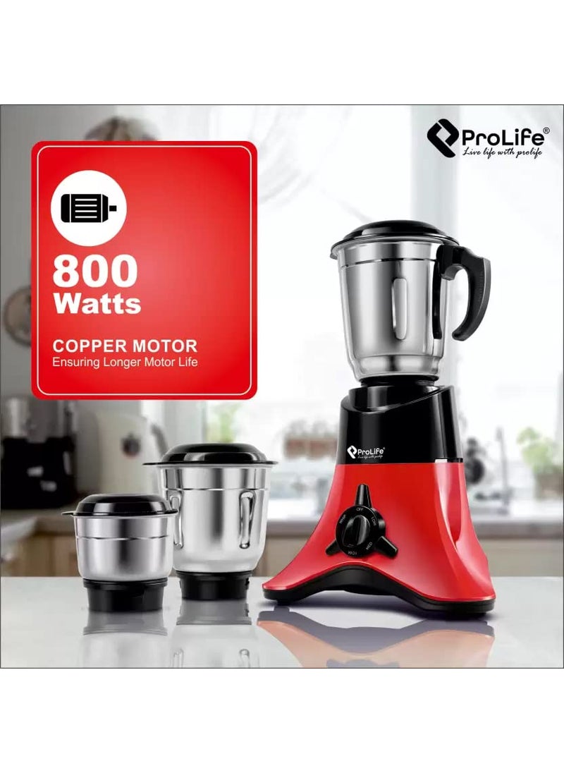 Prolife Prolife Vitara D-Max with MixPro Technology 800 W Mixer Grinder (3 Jars, Red, Black)  - Image 2