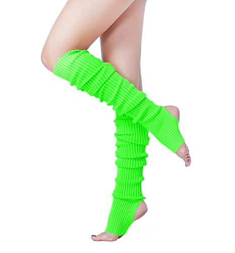 v28 Long Leg Warmer Women’s Men 80s Party Ribbed Knit Dance Sports (71 Green) - Image 1