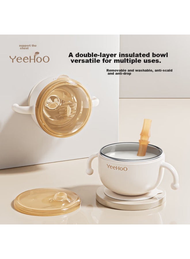 Yeehoo Baby Food Bowl With Straw For Soup, Rice Paste, Newborn Water Feeding, Stainless Steel Feeding Bowl For Young Infants - Image 3