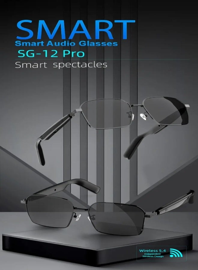نظارات ذكية لاسلكية SG-12 PRO بتقنية التوصيل العظمي، بلوتوث 5.4، صوت Hi-Fi ستيريو عالي الدقة، تحكم باللمس، شحن Type-C، ميكروفون مدمج، تصميم خفيف للرياضة والجري وركوب الدراجات والألعاب والأنشطة الخارجية - Image 1