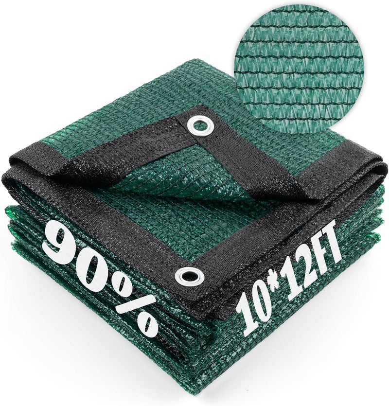 Cool Area منطقة كول 90% قماش تظليل شمسي شبكي مع حلقات معدنية لتغطية النباتات 10×12 قدم مظلة فناء برجولة حديقة بيت أسود مرآب سيارات بيت كلاب أخضر - Image 1