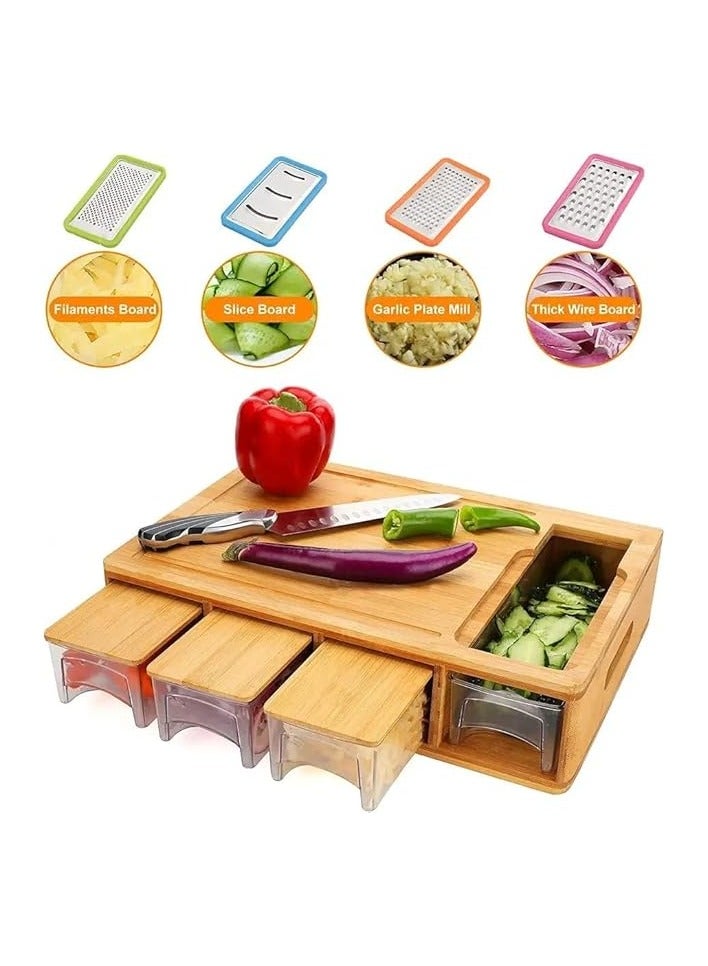 PROMASS Bamboo Cutting Boards with 4 Containers, 4 Graters, 1 Phone Holder - Image 2
