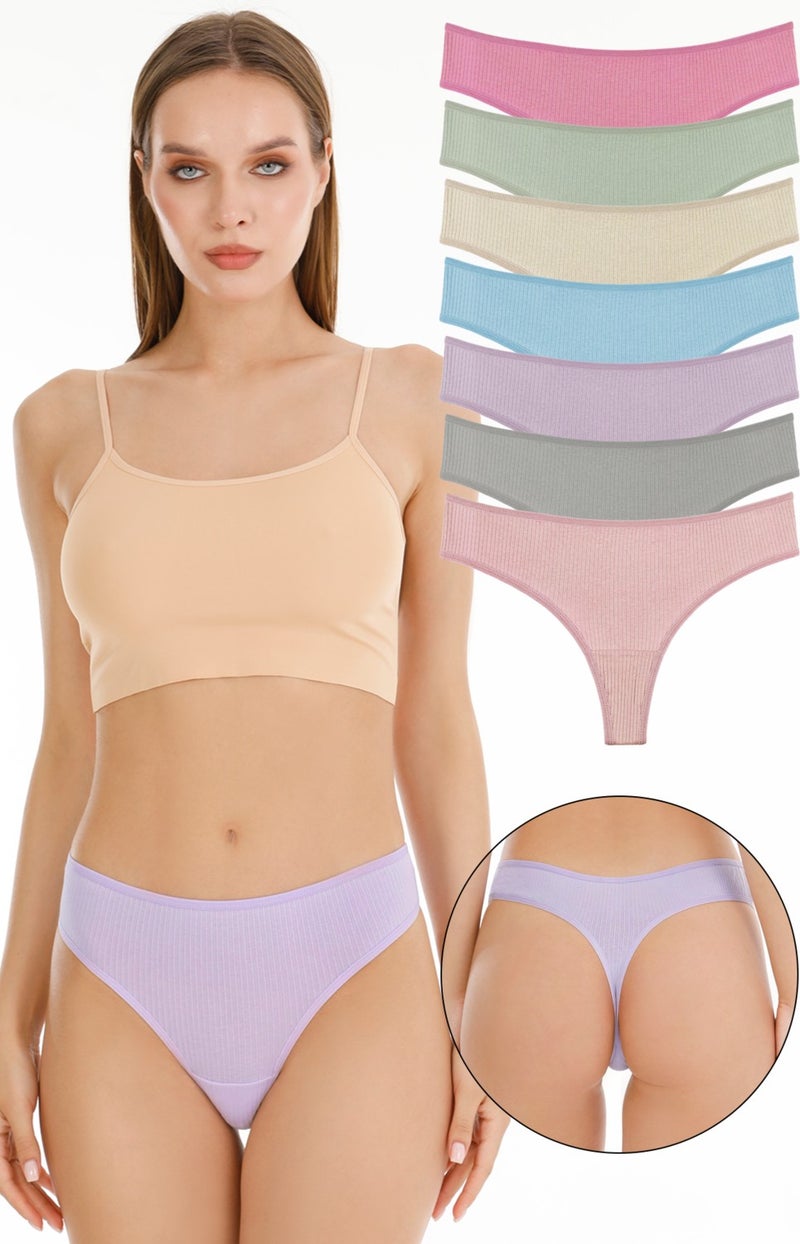 Sensu Women's Ribbed Brazilian Thong 7 Pack Set - Light Color - Image 1