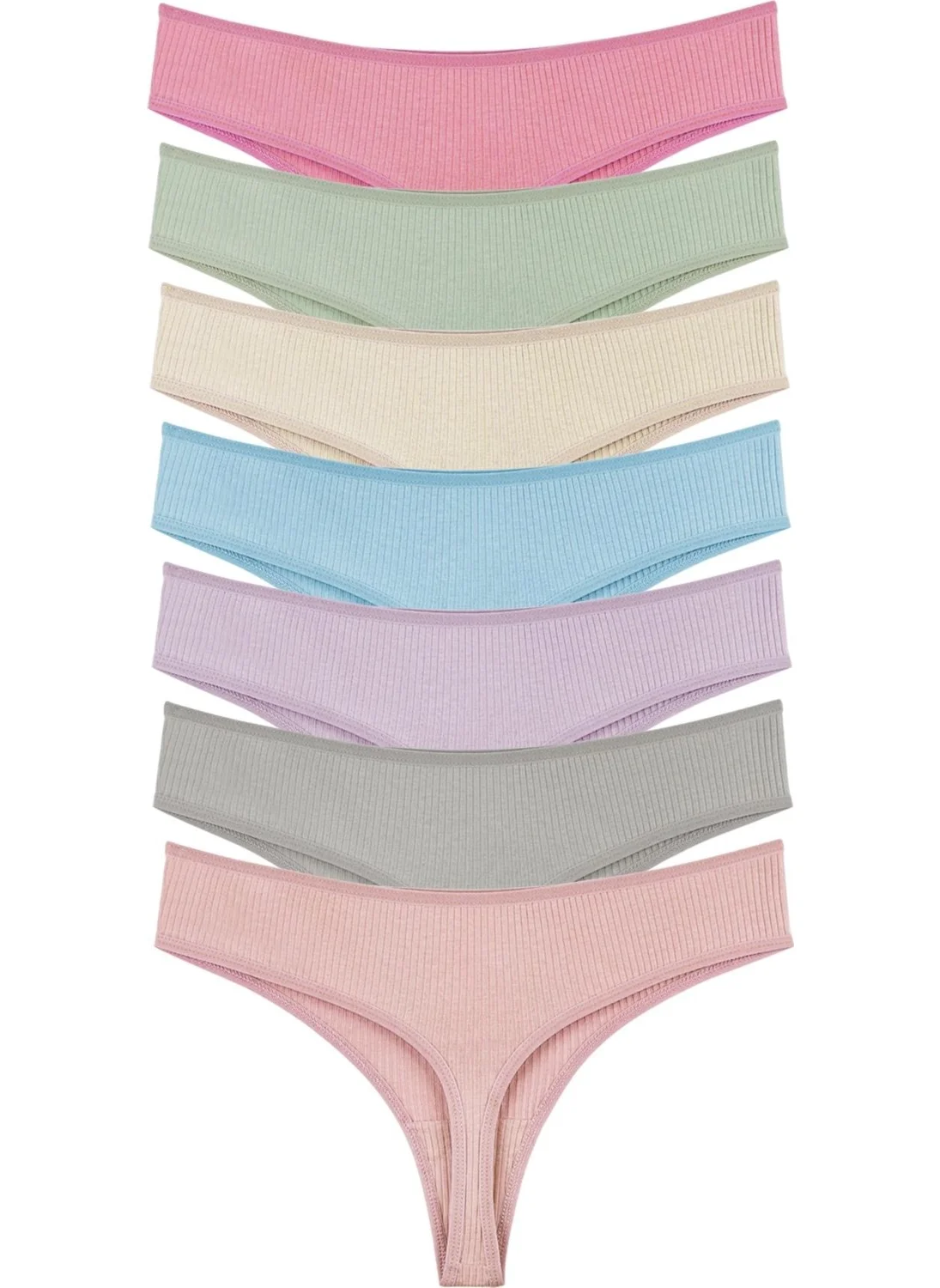 Sensu Women's Ribbed Brazilian Thong 7 Pack Set - Light Color