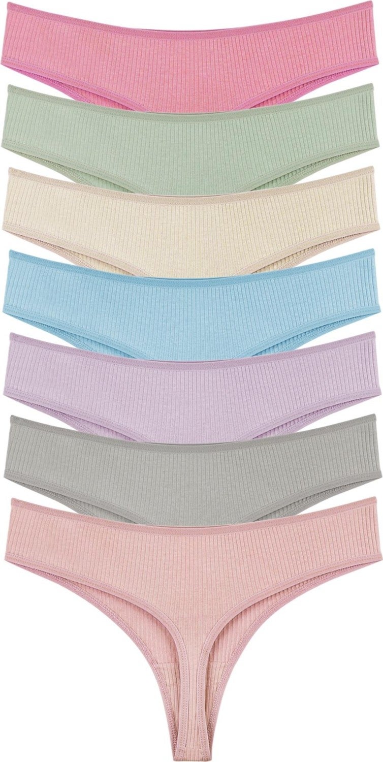 Sensu Women's Ribbed Brazilian Thong 7 Pack Set - Light Color - Image 2