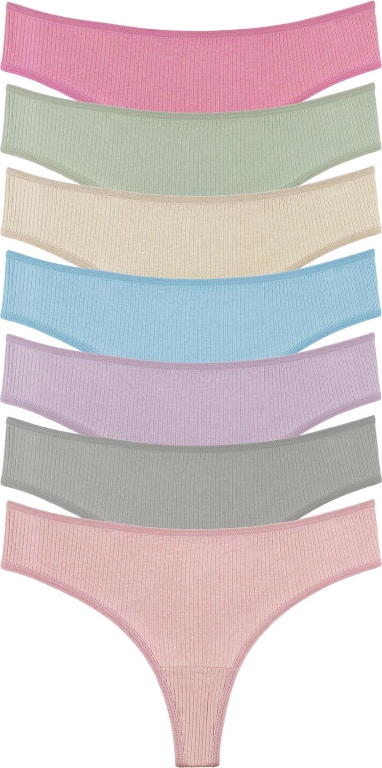 Sensu Women's Ribbed Brazilian Thong 7 Pack Set - Light Color - Image 3