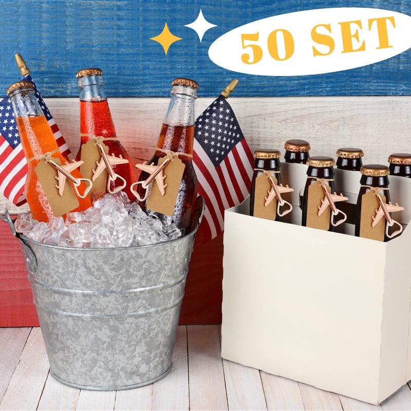 Cunhill 50 Pcs Airplane Bottle Opener Air Plane Beer Opener Aviation Veteran Opener Baby Shower Bottle Opener with Kraft Escort Tag for Vintage Aviation Gifts Veteran Travel Theme Party Favors Decor - Image 3