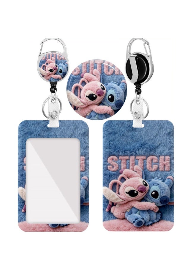 Disney 2D 2in1 Disney Adorable Stitch & Angel Hugging Cartoon Design-ID card holder, women's ID card lanyard, teacher ID card lanyard, retractable keychain badge, gifts for teacher and nurse studios - Image 1