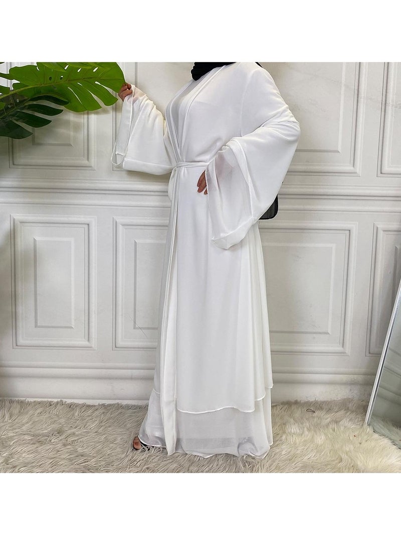 إسكدنيا عباية نسائية فستان مسلم مريح صلب فضفاض كارديجان طويل حجاب متين ومسامي رداء مفتوح الأمام كفتان ماكسي للفتيات المراهقات  - Image 1