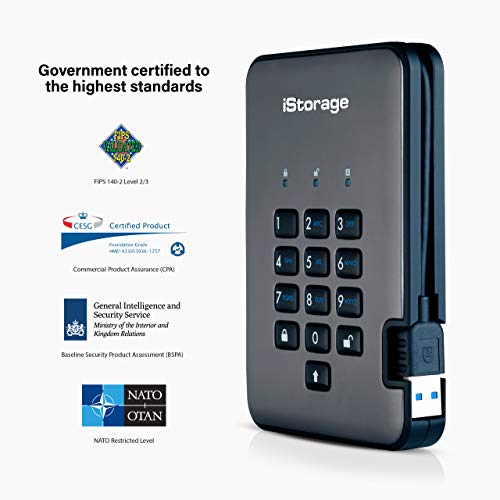 iStorage diskAshur PRO2 HDD 1TB | Secure Portable Hard Drive | FIPS Level 3 certified | Password Protected | Dust/Water-Resistant | Hardware encryption - Image 2