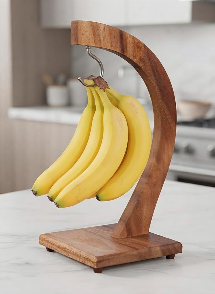 Billi banana tree hanger with hook, grape holder, banana stand, acacia wood utensils fruit storage rack for home kitchen or bar - Image 1