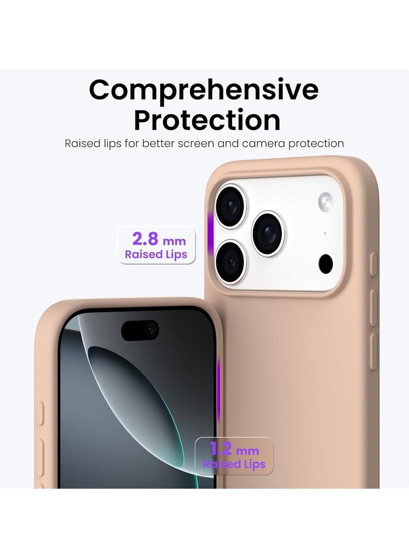 أكاليكس جراب سيليكون متوافق مع iPhone 17 Pro Max، جراب هاتف سيليكون سائل رفيع مع مصد مطاطي ناعم مقاوم للصدمات مكون من 3 طبقات مع بطانة من مادة TPU (رملي) - Image 4
