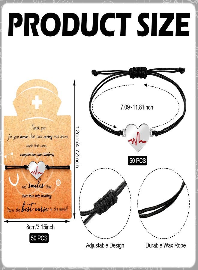 Woanger 50 Sets Nurse gifts Bracelet bulk Heart Stethoscope Appreciation Gifts with Blessing Card for Birthday Nurse Day Graduation(Stylish) - Image 3