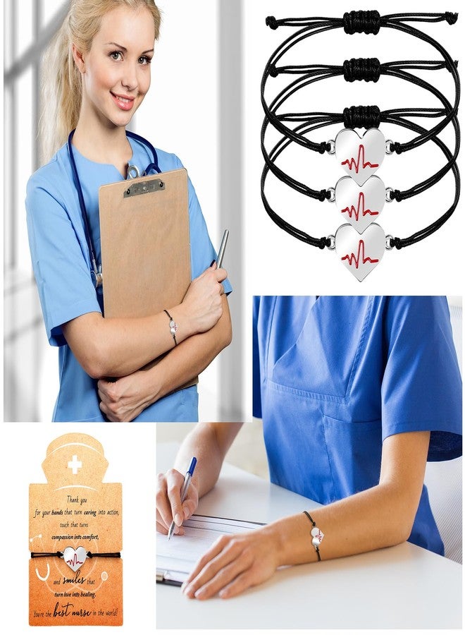 Woanger 50 Sets Nurse gifts Bracelet bulk Heart Stethoscope Appreciation Gifts with Blessing Card for Birthday Nurse Day Graduation(Stylish) - Image 4