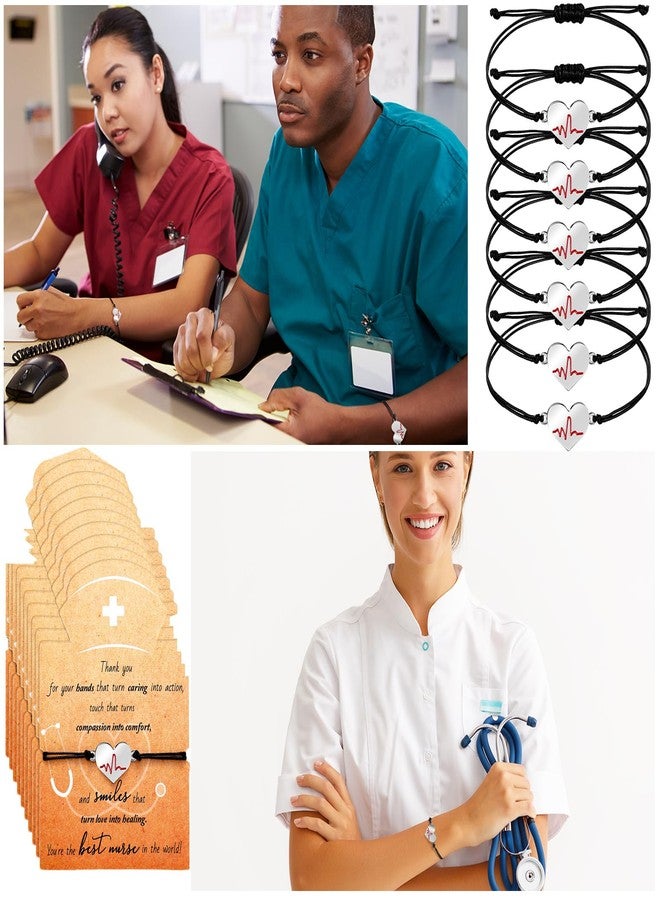 Woanger 50 Sets Nurse gifts Bracelet bulk Heart Stethoscope Appreciation Gifts with Blessing Card for Birthday Nurse Day Graduation(Stylish) - Image 2