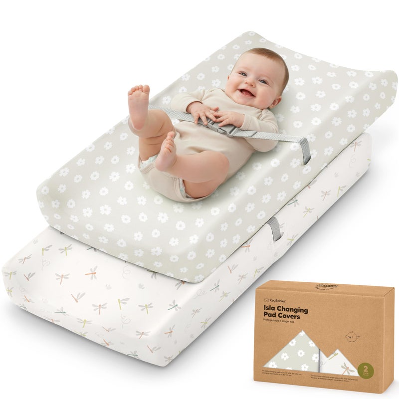KeaBabies 2-Pack Baby Changing Pad Cover for Girl, Boy - 34x18 Soft Viscose Derived from Bamboo Baby Diaper Changing Table Pad Cover Sheets, Neutral, Snug Fit Nursery Diaper Change Sheets (Meadow) - Image 1