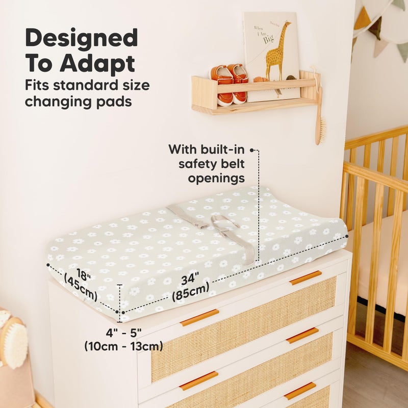 KeaBabies 2-Pack Baby Changing Pad Cover for Girl, Boy - 34x18 Soft Viscose Derived from Bamboo Baby Diaper Changing Table Pad Cover Sheets, Neutral, Snug Fit Nursery Diaper Change Sheets (Meadow) - Image 4