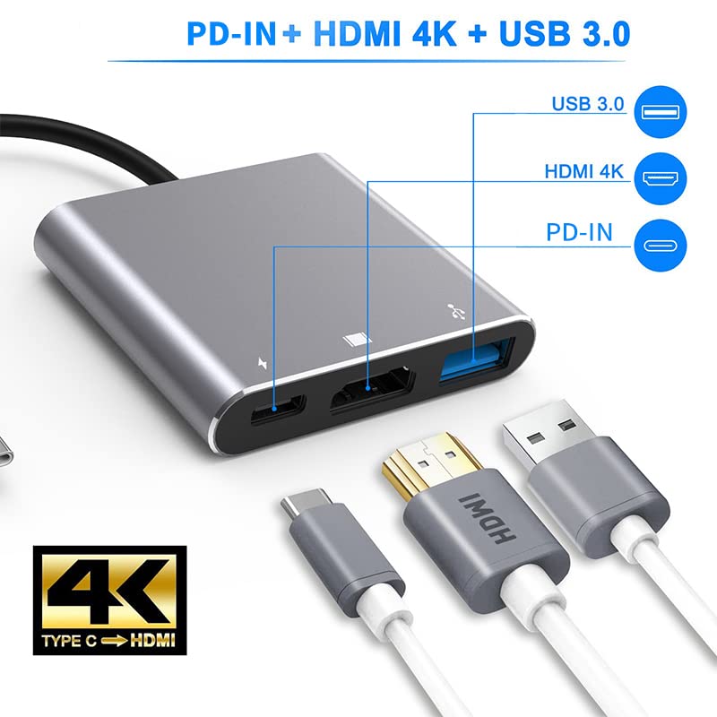 Battony Multiport AV Adapter with 4K HDTV Output USB 3.0 Port & USB-C Fasting Charging Port Compatible for MacBook Pro M1/16-20 Air M1/18-20 Ipad pro iMac and Other usbc Devices - Image 3