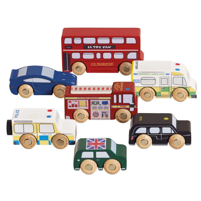 Le Toy Van London Car Set Premium Wooden Toys for Kids Ages 3 Years  Up TV267 7pk - Image 2