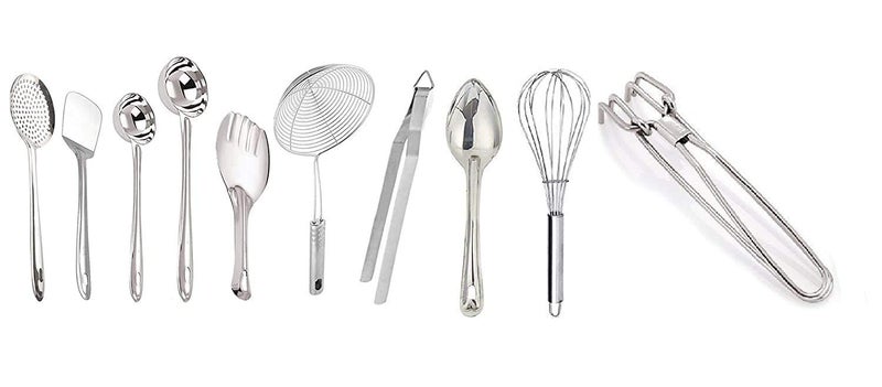 Bartan Star Stainless Steel Cooking and Serving Spoons Set of 10-Pieces - Image 1