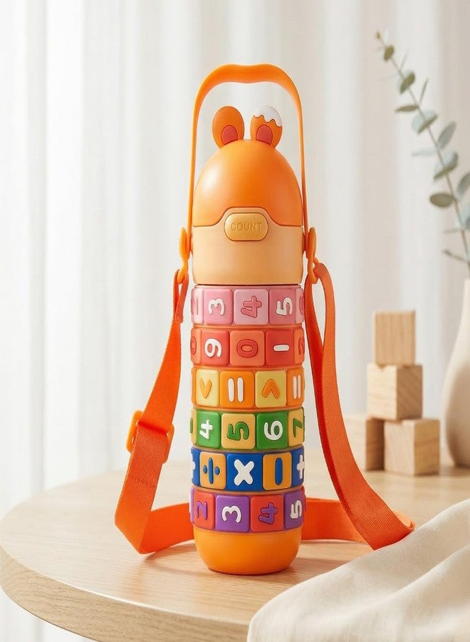 Crafty Cuddle زجاجة مياه كرافتي كادل للأطفال من الفولاذ المقاوم للصدأ سعة 430 مل مع ماصة، وحلقات أرقام دوارة للشرب، وزجاجة شرب مدرسية مانعة للتسرب وخالية من مادة BPA، وزجاجة متعددة الألوان للأولاد والبنات، وتصميم متين (برتقالي). - Image 1