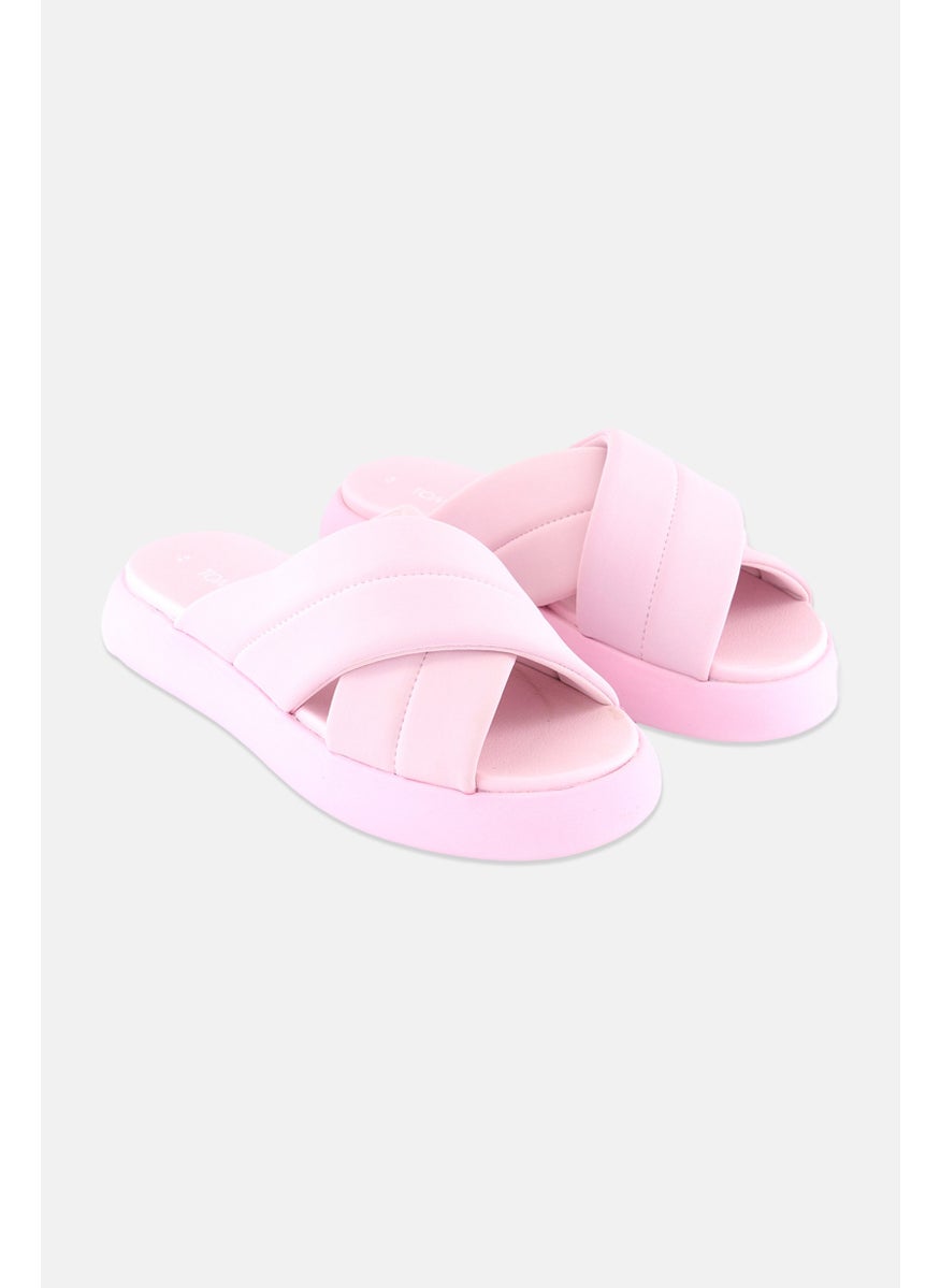 TOMS - Women Mallow Crossover Slip On Slides, Pink - Image 1