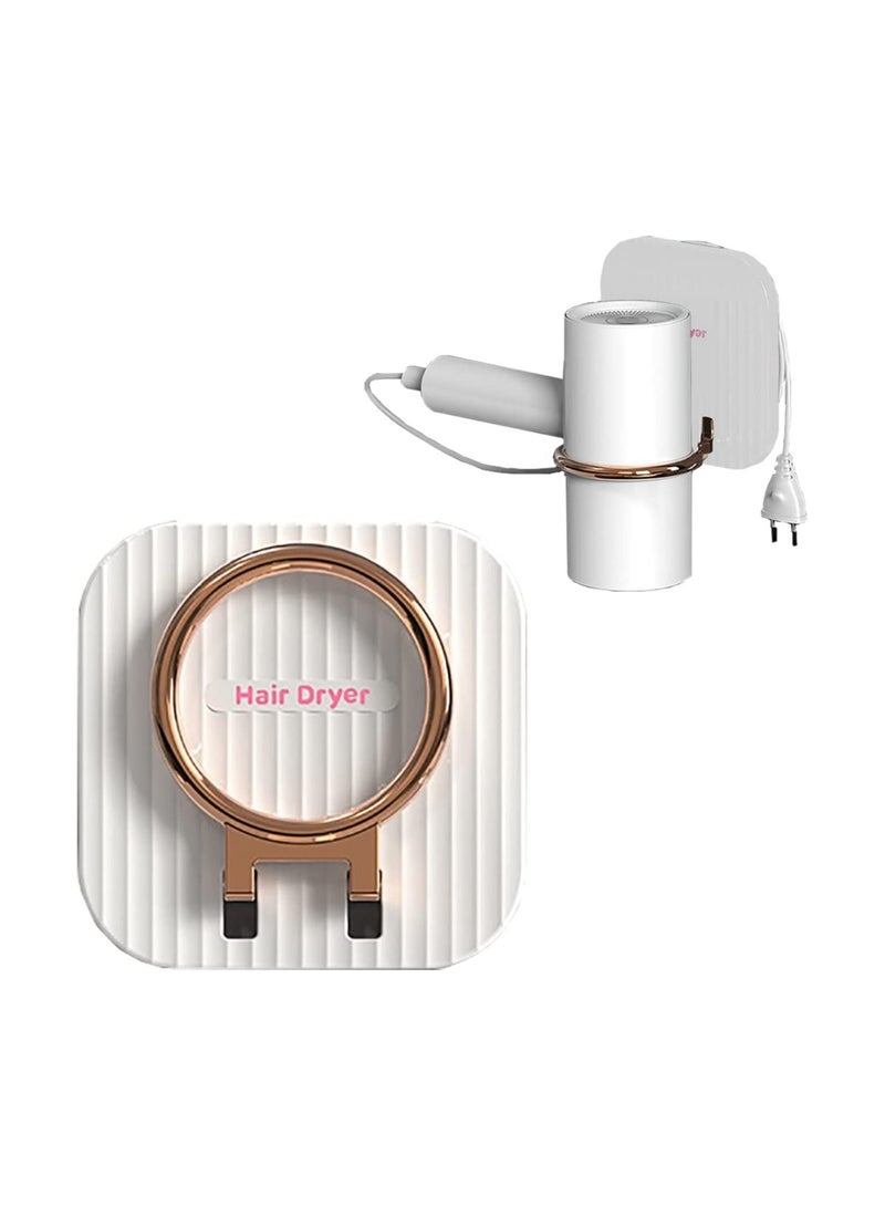 SYOSI Hair Dryer Holder Wall Mounted Adhesive Hook, Bathroom Blow Dryer Holder Stand, Foldable Hair Dryer Rack Wall Mounted Blower Storage Holder Blow Dryer Wall Hanger for Bathroom White  - Image 1