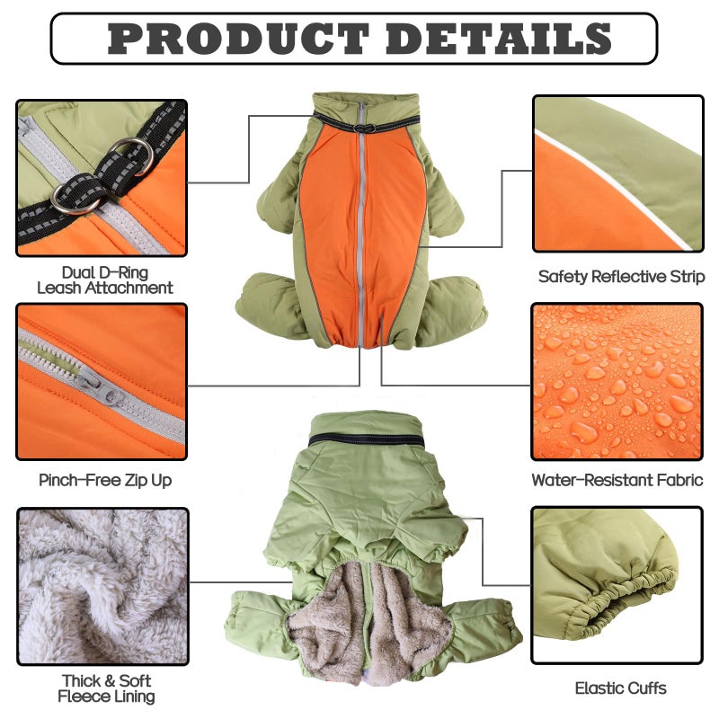 LOVINFURBABY Dog Warm Thick Winter Snowsuit, Fullbody Zip Up Coat with Leash Ring, Reflective Windproof Waterproof Dog Snow Jacket, LightGreen,22 - Image 2
