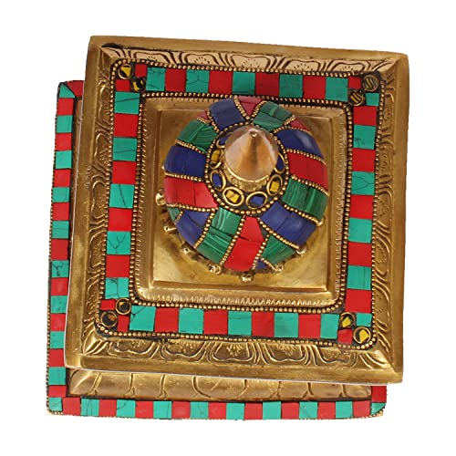 ARTVARKO™ Brass Temple Handcrafted Multicolor Gemstone for Goddess Pooja Ghar Mandir Height 13 Inch. - Image 5
