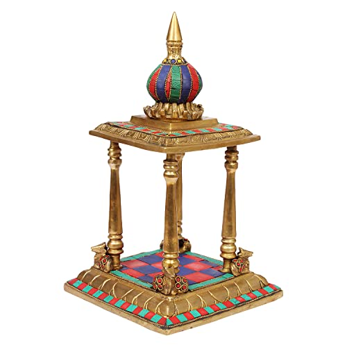 ARTVARKO™ Brass Temple Handcrafted Multicolor Gemstone for Goddess Pooja Ghar Mandir Height 13 Inch. - Image 3