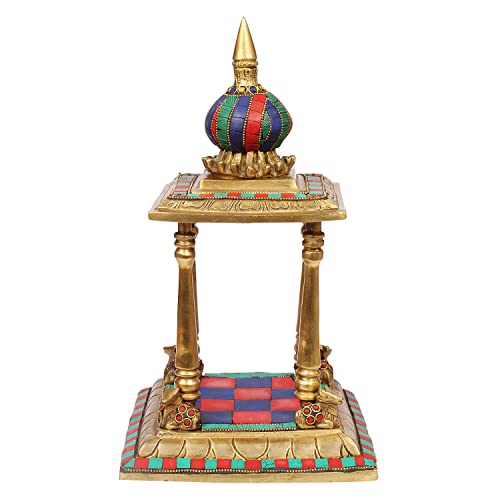 ARTVARKO™ Brass Temple Handcrafted Multicolor Gemstone for Goddess Pooja Ghar Mandir Height 13 Inch. - Image 2