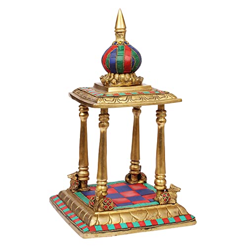 ARTVARKO™ Brass Temple Handcrafted Multicolor Gemstone for Goddess Pooja Ghar Mandir Height 13 Inch. - Image 4