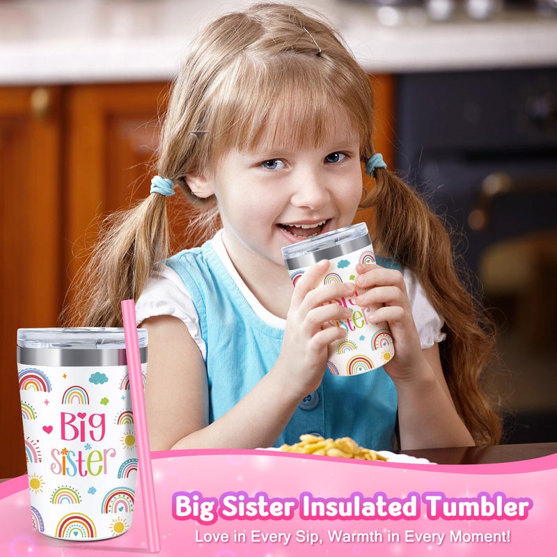 YENCHORN Big Sister Gifts for Girls Cute Promoted to New Big Sister to Be Announcement Gift Set Basket Includes 12OZ Tumbler Canvas Bag Bracelet for Little Girls Gift Ideas for Older Siblings of New Baby - Image 2