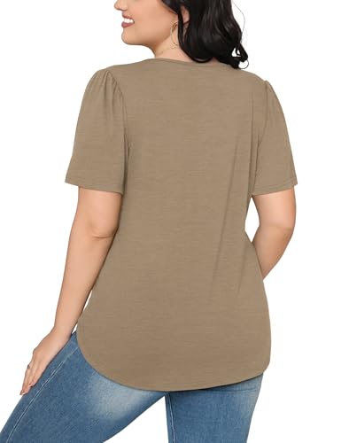 OFEEFAN Shirts for Women Dressy Casual Summer Clothes Short Sleeve Loose Fit Flowy Business Work Outfits Women Blouses Camel XL - Image 5