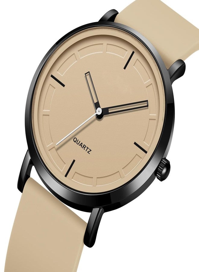 BESTKANG Unisex Wrist Watches Fashion Simple Analog Quartz Wrist Watches Silicone Strap Waterproof Watch Women Men Watches (Khaki) - Image 2