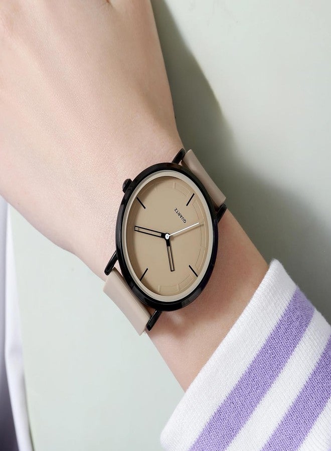 BESTKANG Unisex Wrist Watches Fashion Simple Analog Quartz Wrist Watches Silicone Strap Waterproof Watch Women Men Watches (Khaki) - Image 3