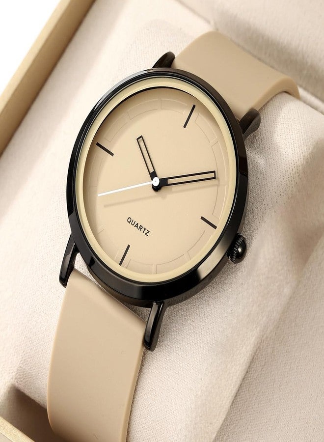 BESTKANG Unisex Wrist Watches Fashion Simple Analog Quartz Wrist Watches Silicone Strap Waterproof Watch Women Men Watches (Khaki) - Image 4