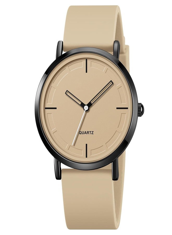 BESTKANG Unisex Wrist Watches Fashion Simple Analog Quartz Wrist Watches Silicone Strap Waterproof Watch Women Men Watches (Khaki) - Image 1
